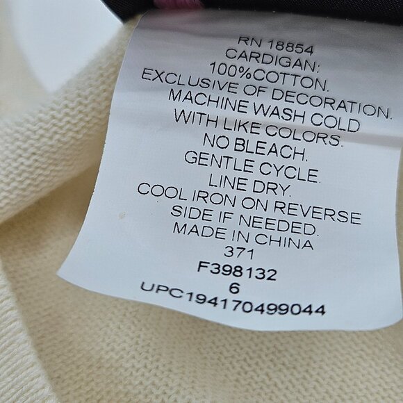 Sweet Charmers Ivory Cropped Cardigan Pearl Embellished Neckline Long Sleeves Wo - Picture 10 of 14